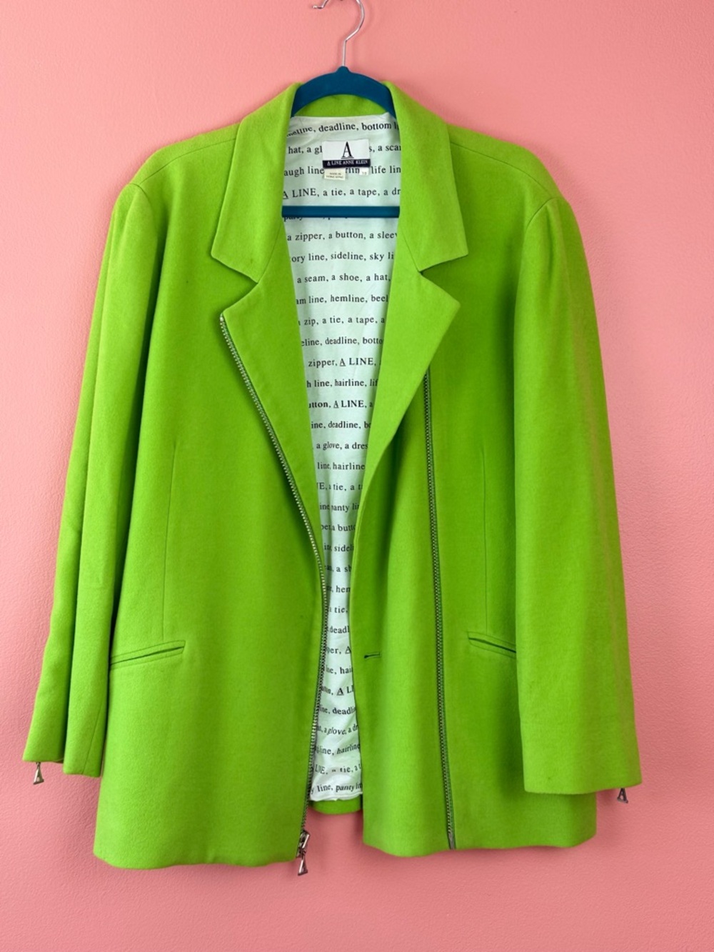 Anne Klein Vintage Bright Green Women's Zip-Front Blazer Jacket